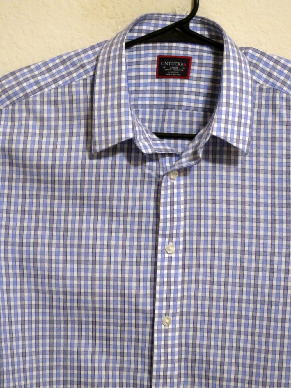 UNTUCKit Shirt Mens Large Long Sleeve Button Wrinkle Free Slim Fit Blue Striped